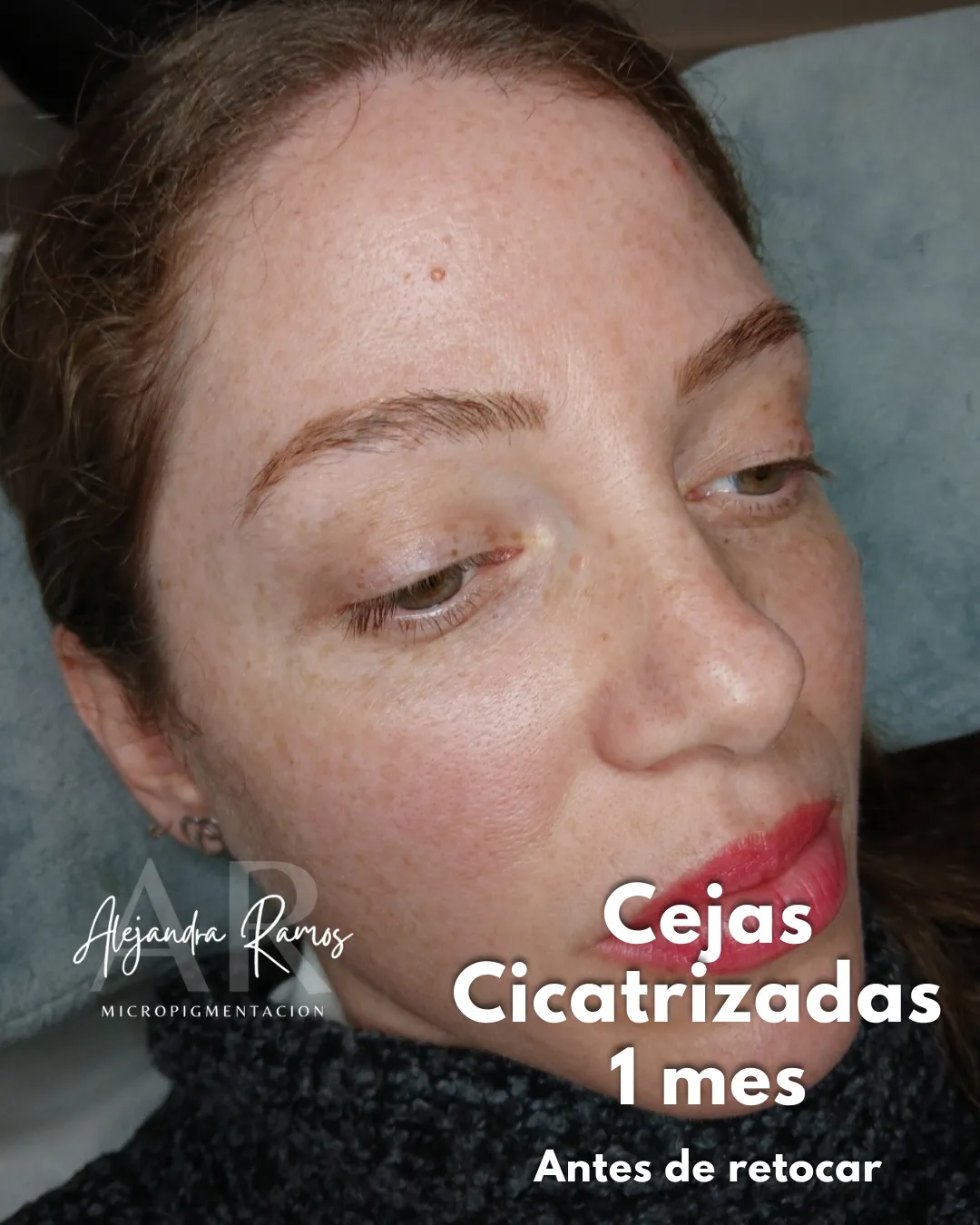 Cejas micropigmentadas cicatrizadas al mes, antes de hacer el primer retoque