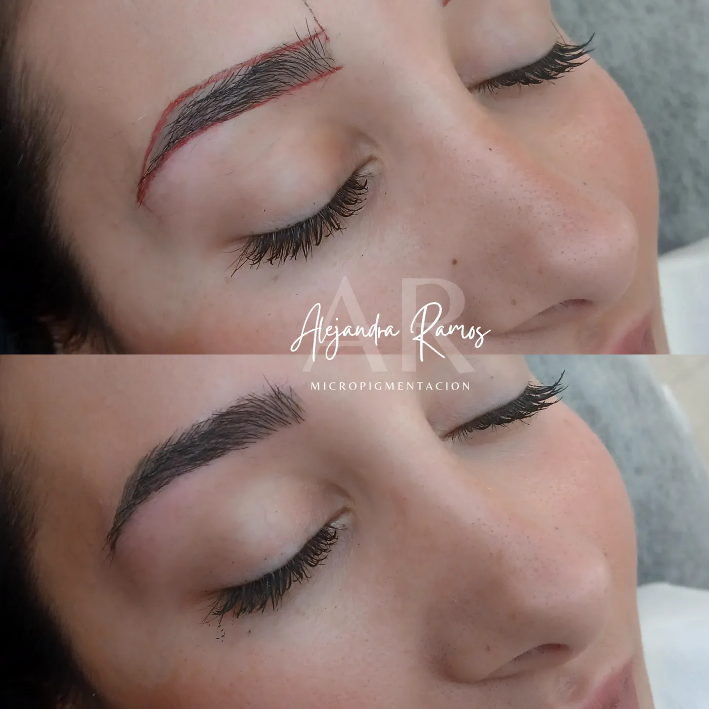 Cejas antes y después de una sesión de microblading