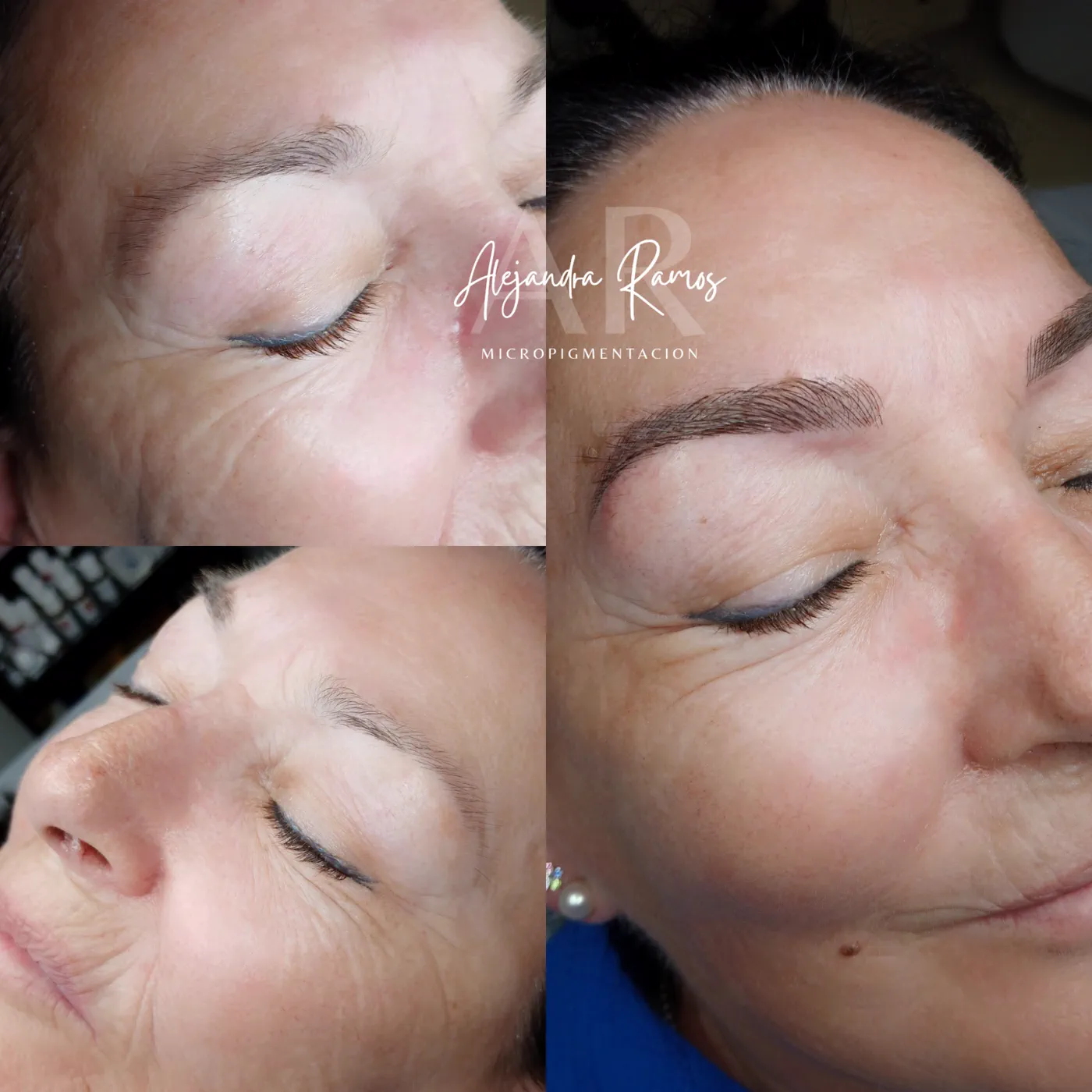 Cuatro comparativas del antes y después de micropigmentación de cejas