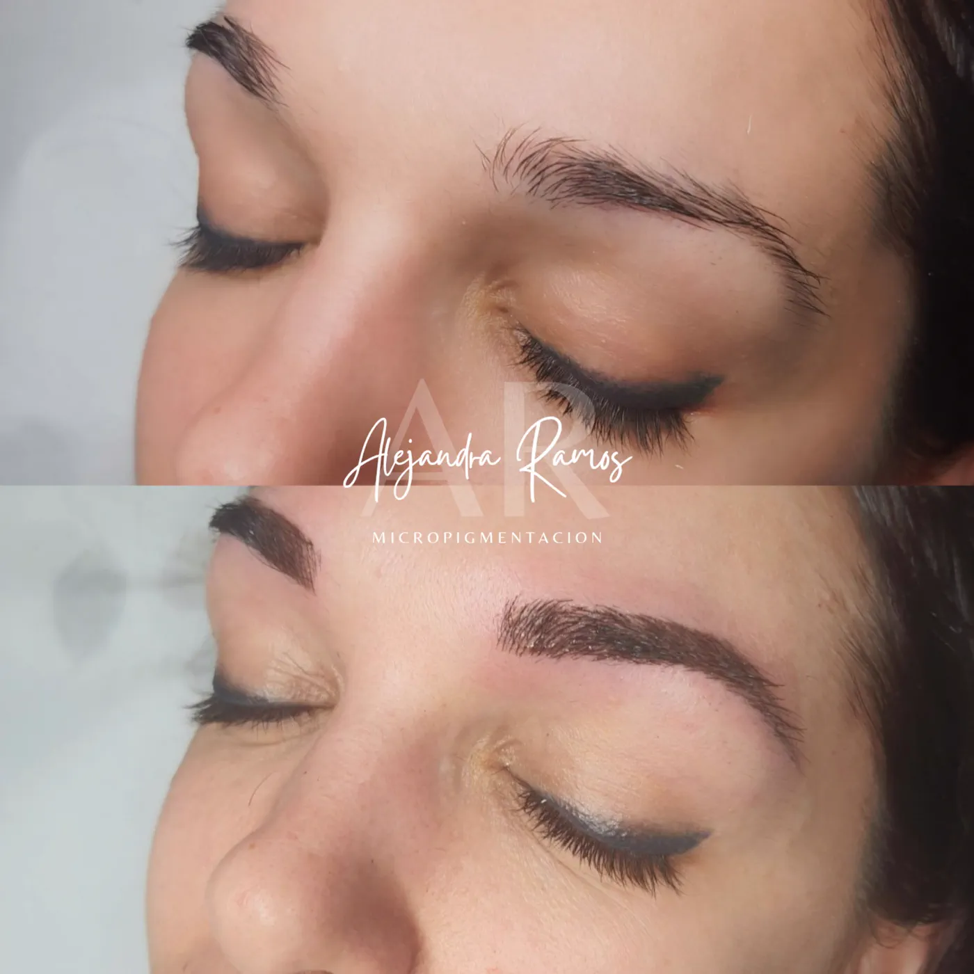 Antes y después de unas cejas con shading, con más densidad y definición